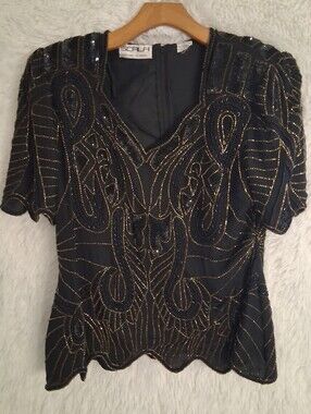 Vintage Scala Beaded Blouse Black Large